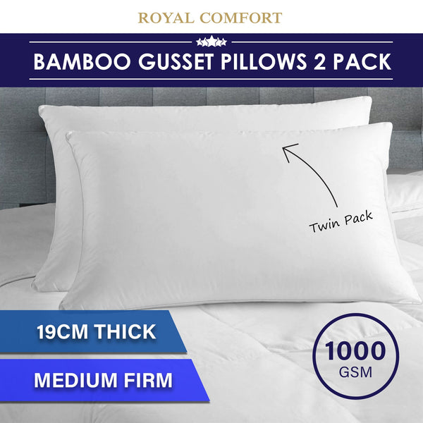 Royal Comfort Luxury Bamboo Blend Gusset Pillow Twin Pack 4cm Gusset Support