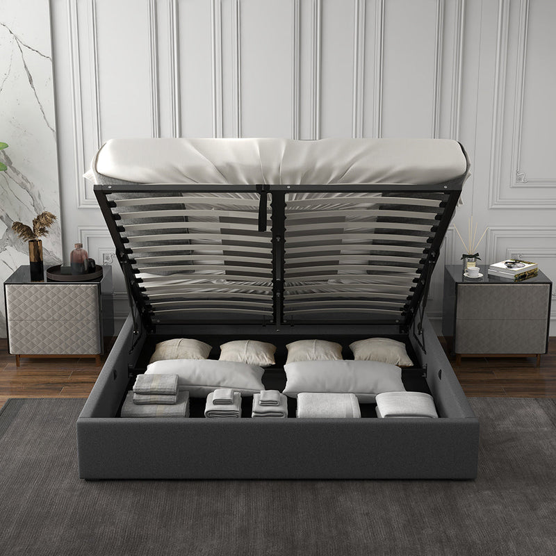 Milano Capri Luxury Gas Lift Bed Frame Base And Headboard With Storage All Sizes