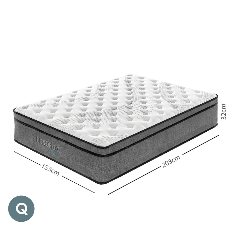 Luxopedic Pocket Spring Mattress 5 Zone 32CM Euro Top Memory Foam Medium Firm