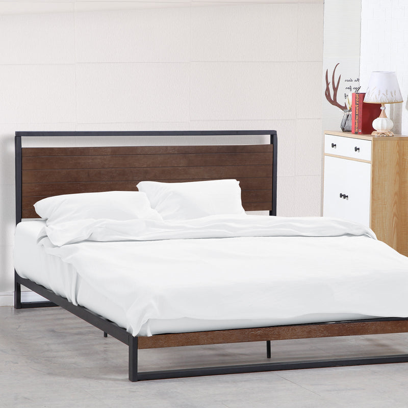 Milano Decor Azure Bed Frame With Headboard Black Wood Steel Platform Bed