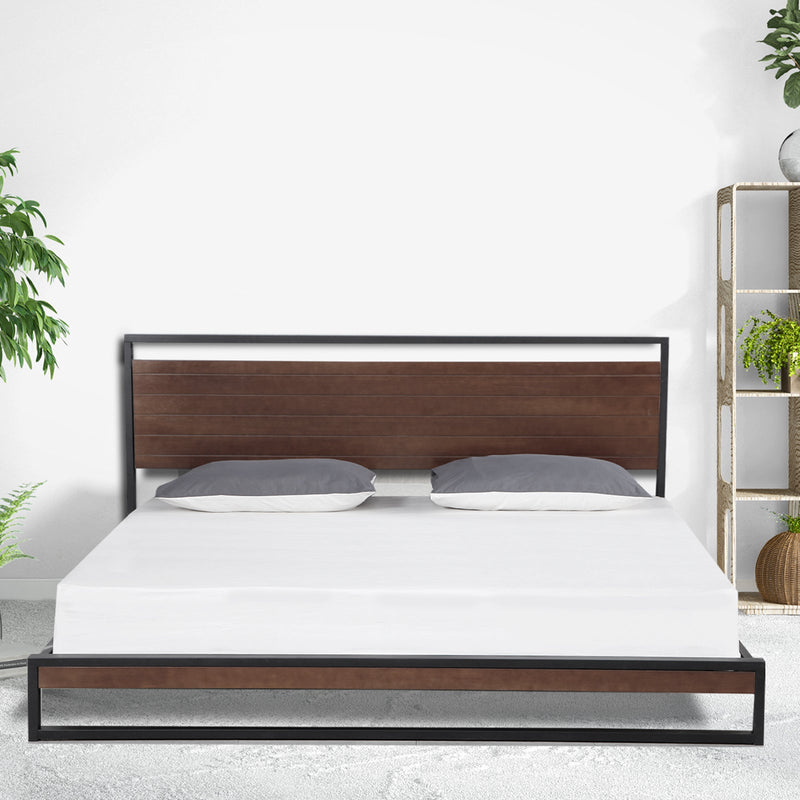 Milano Decor Azure Bed Frame With Headboard Black Wood Steel Platform Bed