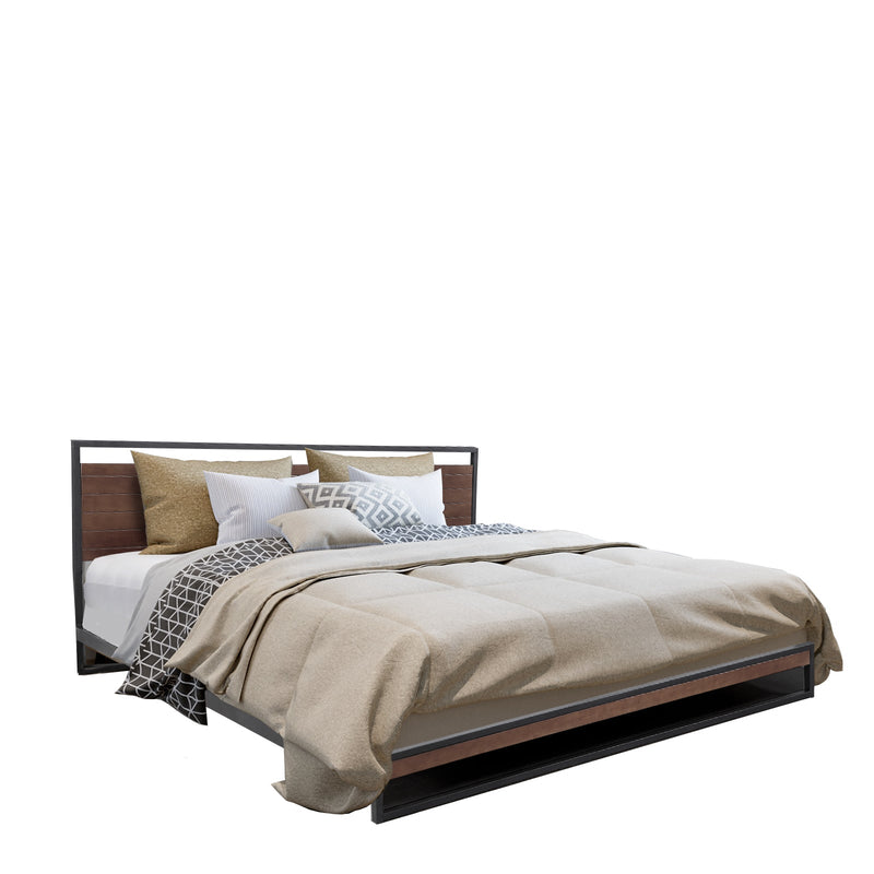 Milano Decor Azure Bed Frame With Headboard Black Wood Steel Platform Bed