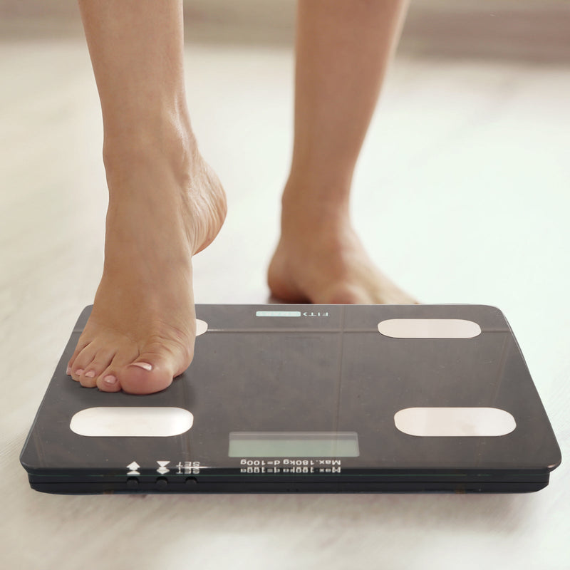 FitSmart Electronic Floor Body Scale Black Digital LCD Glass Tracker Bathroom