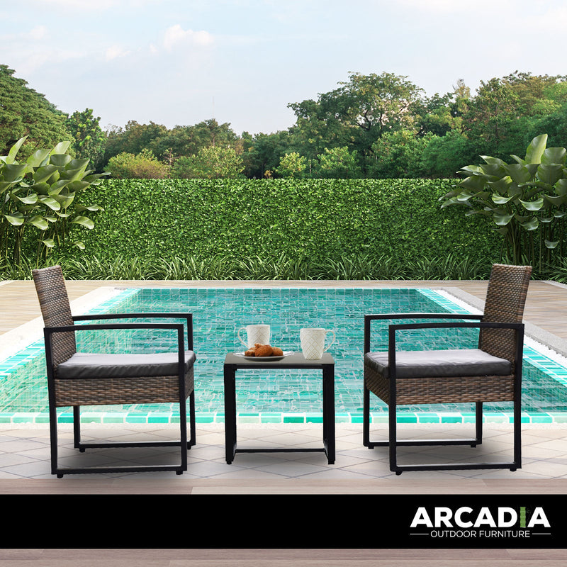 Arcadia Furniture Outdoor 3 Piece Wicker Rattan Patio Set Garden Patio Home