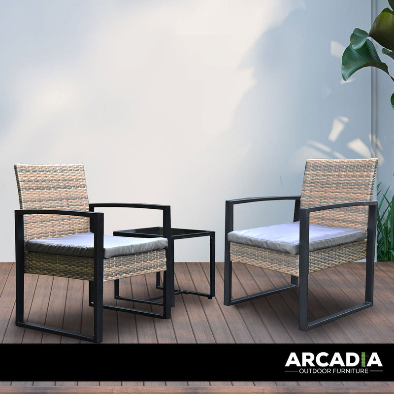 Arcadia Furniture Outdoor 3 Piece Wicker Rattan Patio Set Garden Patio Home