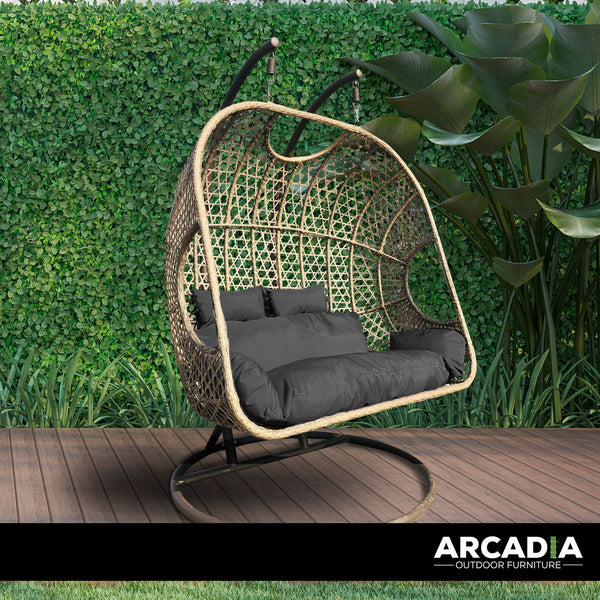 Arcadia Furniture 2 Seater Rocking Egg Chair Outdoor Wicker Rattan Patio Garden