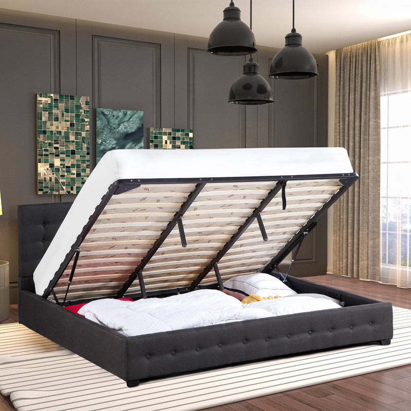 Milano Decor Eden Gas Lift Bed With Headboard Platform Storage Dark Grey Fabric