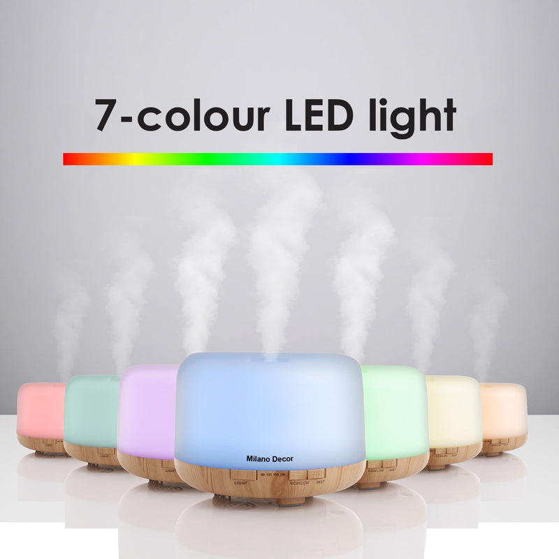 Milano Decor Mood Light Diffuser 500ml Ultrasonic Humidifier With 3 Pack Oils