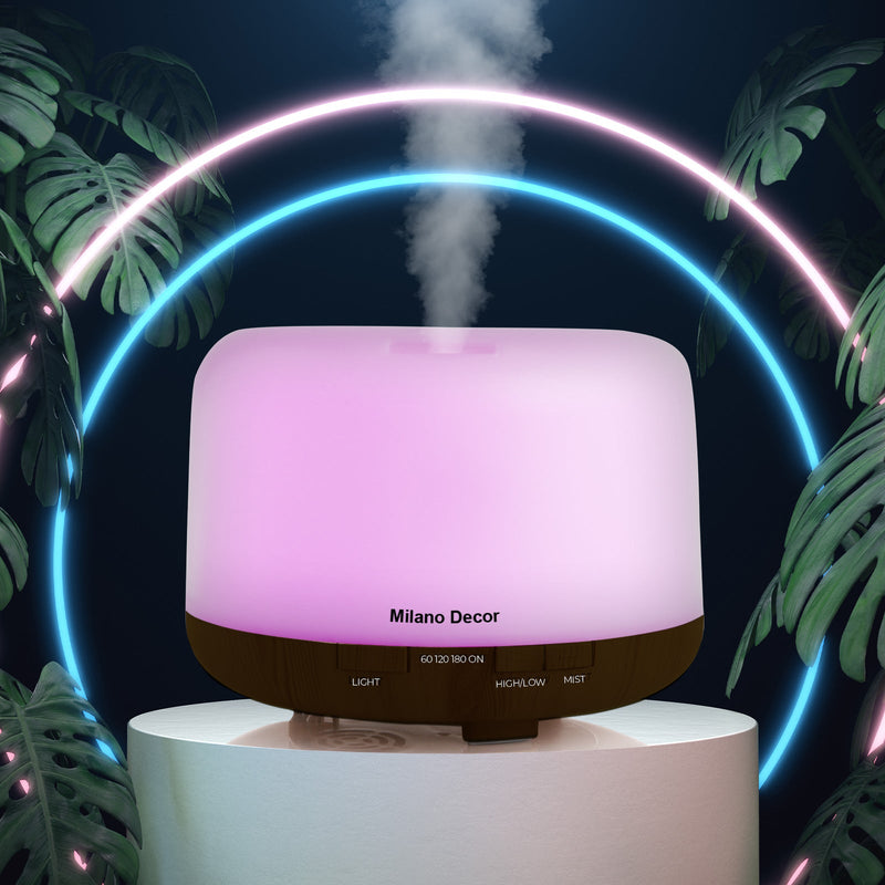 Milano Decor Mood Light Diffuser 500ml Ultrasonic Humidifier With 3 Pack Oils