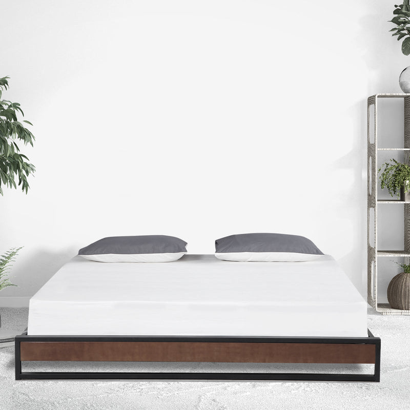 Milano Decor Sorrento Metal Wood Bed Frame Mattress Base Platform Modern Black