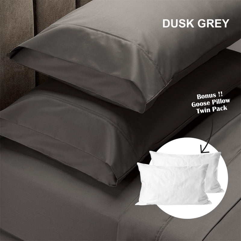 Royal Comfort 4 Piece 1500TC Sheet Set And Goose Feather Down Pillows 2 Pack Set