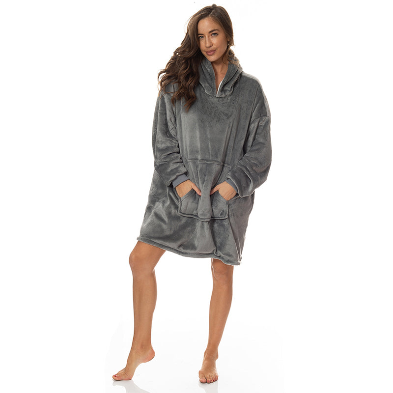 Royal Comfort Snug Hoodie Nightwear Super Soft Reversible Coral Fleece 750GSM