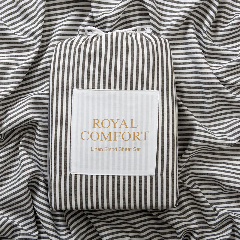 Royal Comfort Stripes Linen Blend Sheet Set Bedding Luxury Breathable Ultra Soft