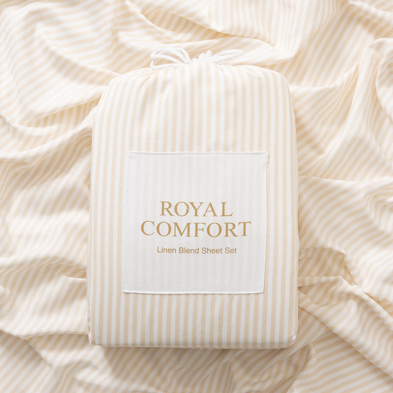 Royal Comfort Stripes Linen Blend Sheet Set Bedding Luxury Breathable Ultra Soft