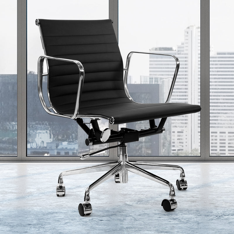 Milano Home Office Computer Chair PU Leather Adjustable Seat Mid Back Black