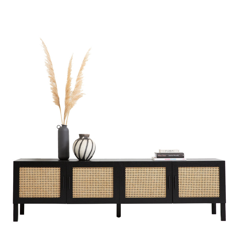 Casa Decor Tulum Rattan Entertainment Unit TV Stand Cabinet Storage Black