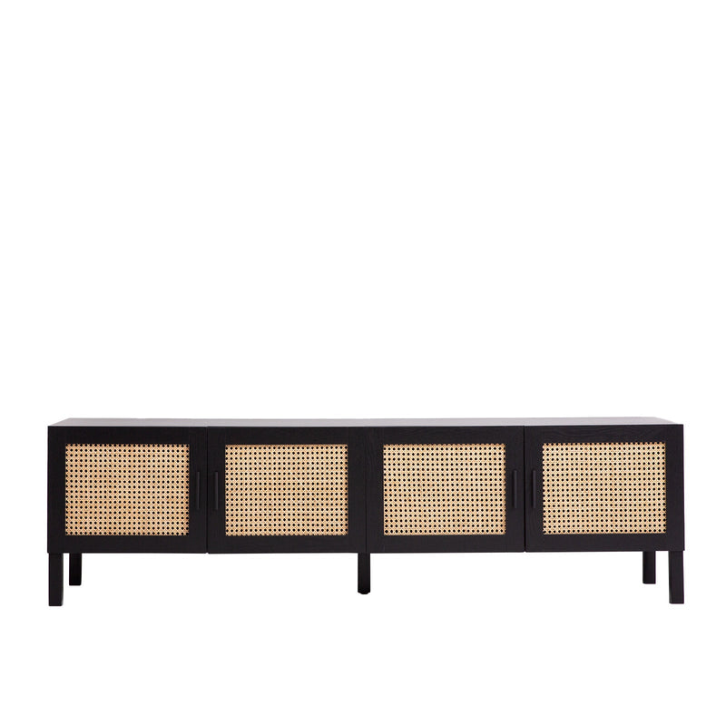 Casa Decor Tulum Rattan Entertainment Unit TV Stand Cabinet Storage Black