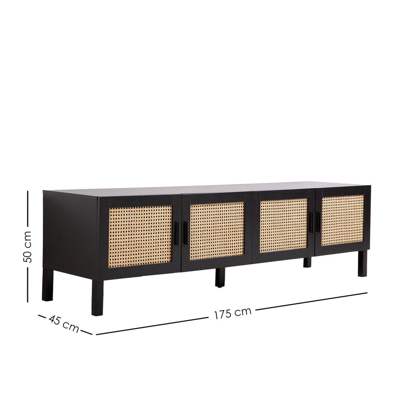 Casa Decor Tulum Rattan Entertainment Unit TV Stand Cabinet Storage Black