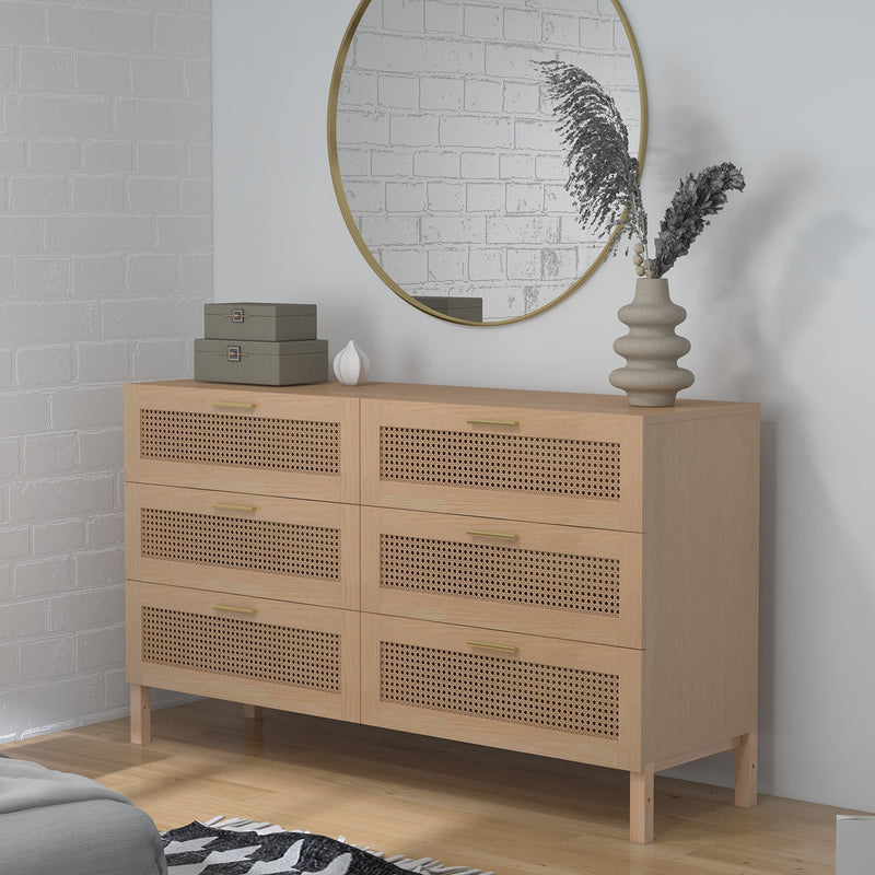 Casa Decor Santiago Rattan 6 Chest of Drawers Cabinet Bedroom Storage Tallboy Oak