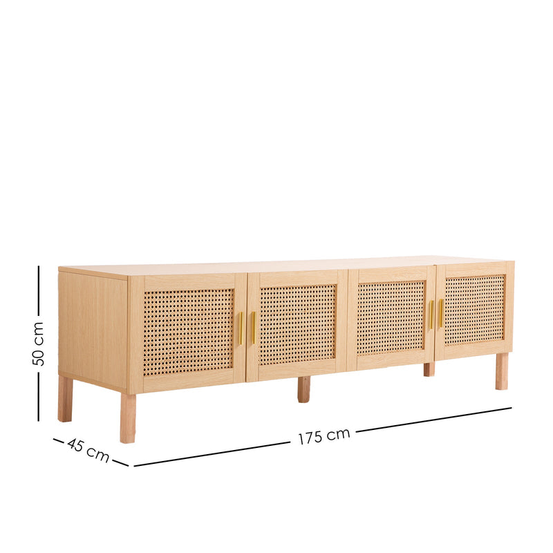 Casa Decor Santiago Rattan Entertainment Unit TV Stand Cabinet Storage Oak