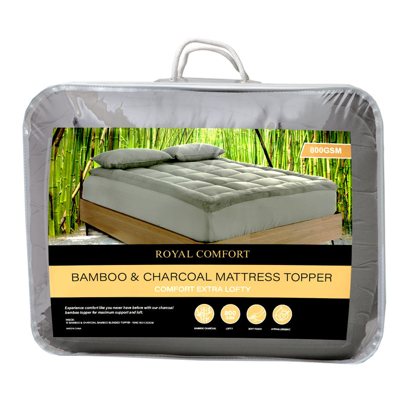 Royal Comfort Charcoal Bamboo Blend Topper 800GSM 45cm Skirt Luxury Bedding