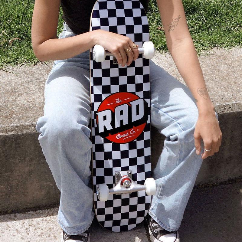 RAD Complete Dude Crew 6.75" x 30" Skateboard - Checkers Black / White