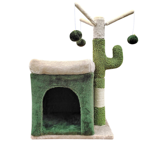 4Paws Cat Tree Scratching Post House Furniture Bed Cactus Play 70cm Green