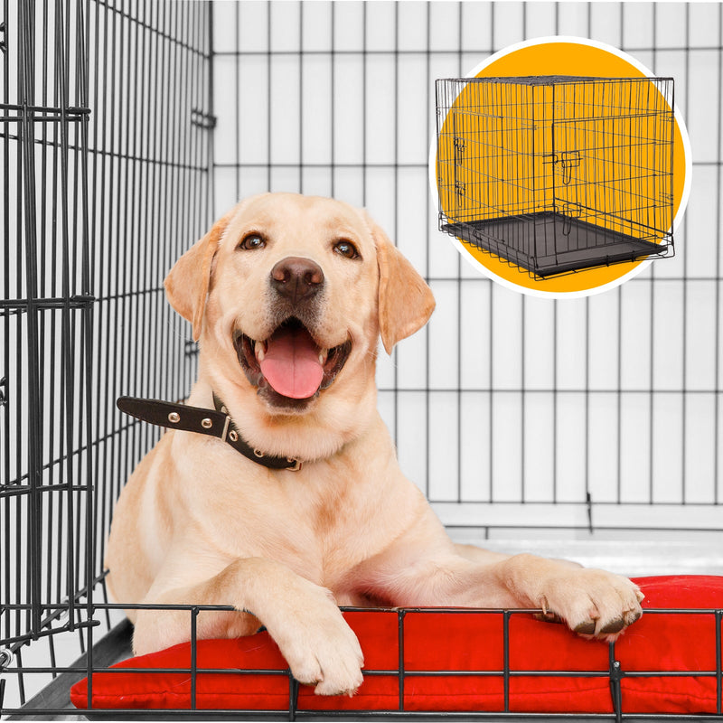 4Paws Dog Cage Pet Crate Cat Puppy Metal Cage ABS Tray Foldable Portable Black