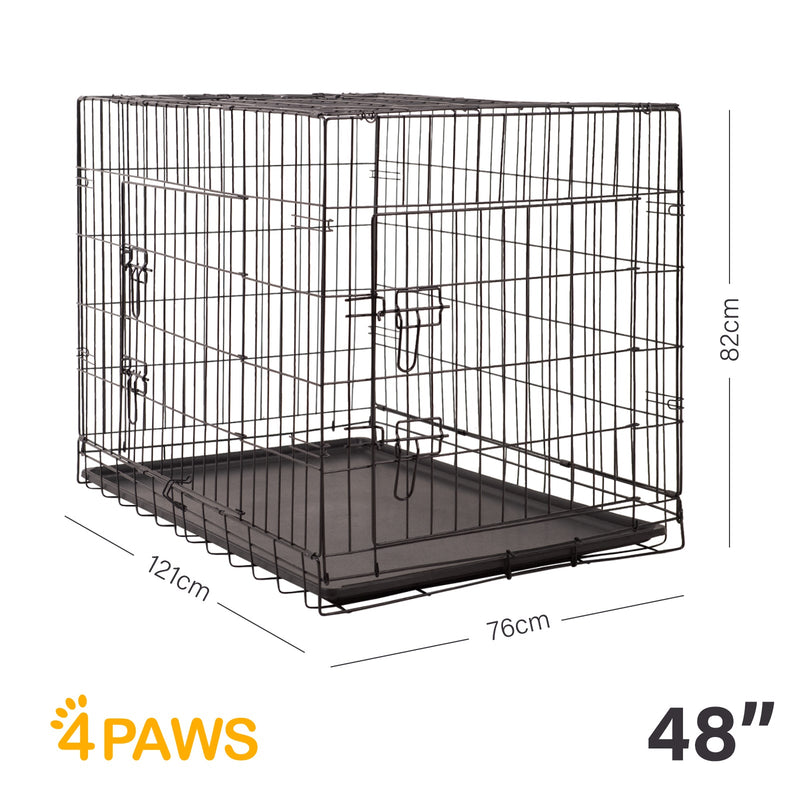 4Paws Dog Cage Pet Crate Cat Puppy Metal Cage ABS Tray Foldable Portable Black