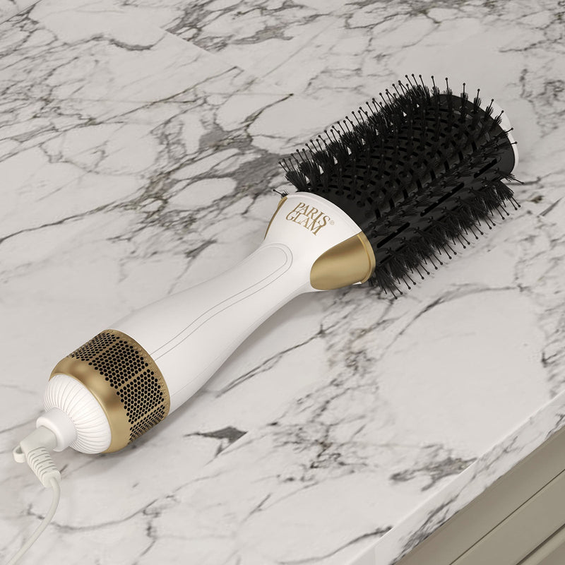 Paris Glam Blow Dry Barrel Brush 2-In-1 Swivel Professional Lightweight White