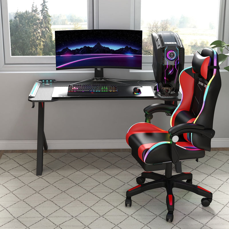 Dyskord Gaming Chair RGB LED Lighting Leg Rest Vibrating Lumbar Support Padded