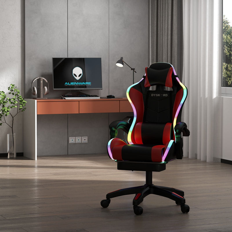 Dyskord Gaming Chair RGB LED Lighting Leg Rest Vibrating Lumbar Support Padded