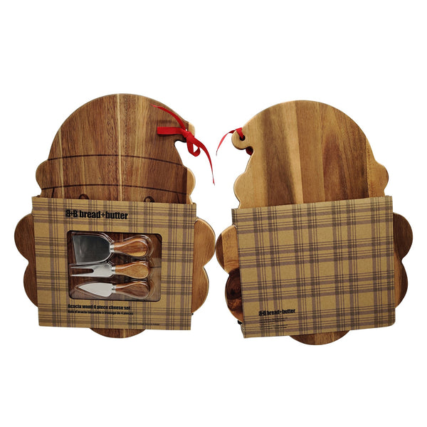 Bread and Butter Santa Face Cheese Board - Brown - 4 Piece Set