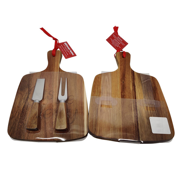 Bread and Butter Rectangle Paddle Food Board w/ 2 Cheeese Knives - Lets Be