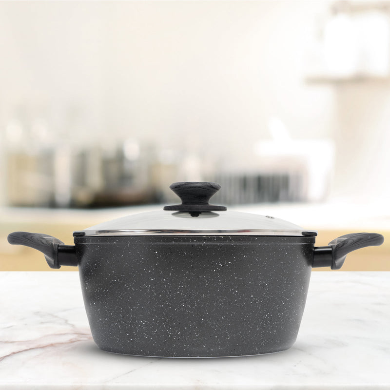 Stone Chef Forged Casserole With Lid Cookware Kitchen Black Grey Handle 24cm