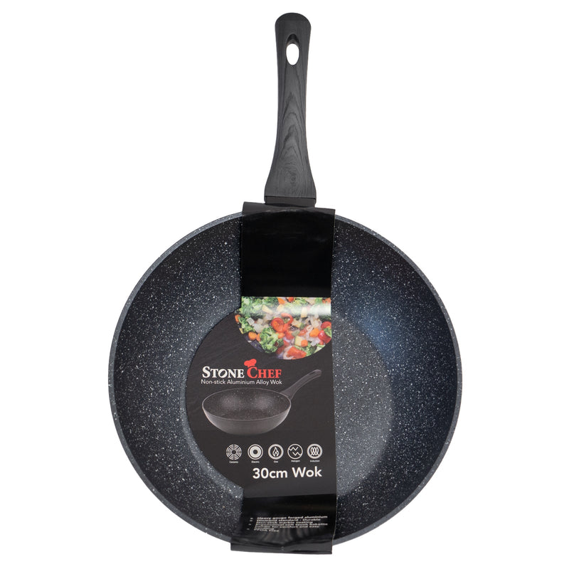 Stone Chef Forged Wok Non Stick Cookware Kitchen Black Grey Handle 30cm