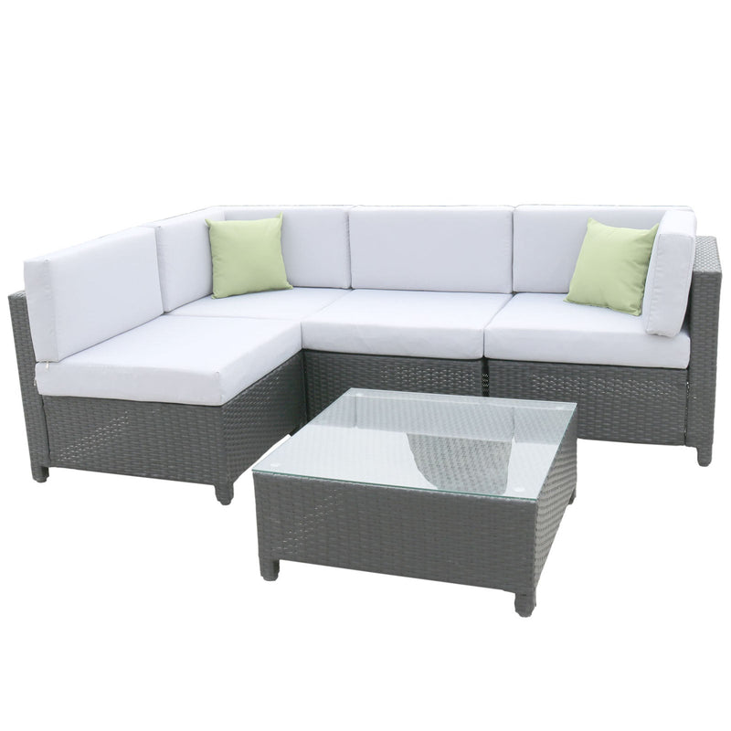 Milano 5 Piece Wicker Rattan Sofa Set Black Light Grey Outdoor Lounge Patio Set