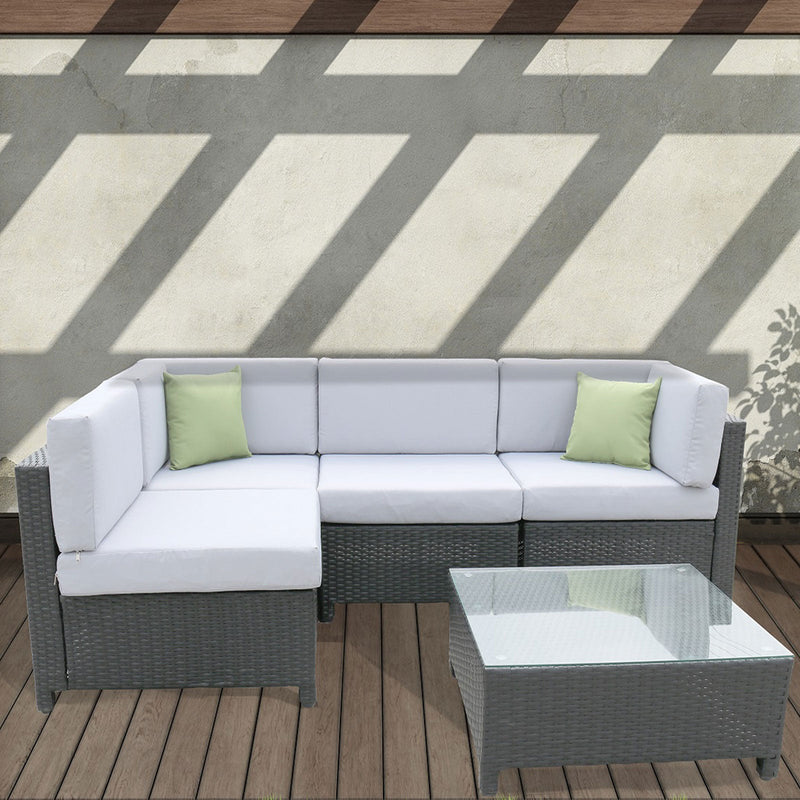 Milano 5 Piece Wicker Rattan Sofa Set Black Light Grey Outdoor Lounge Patio Set