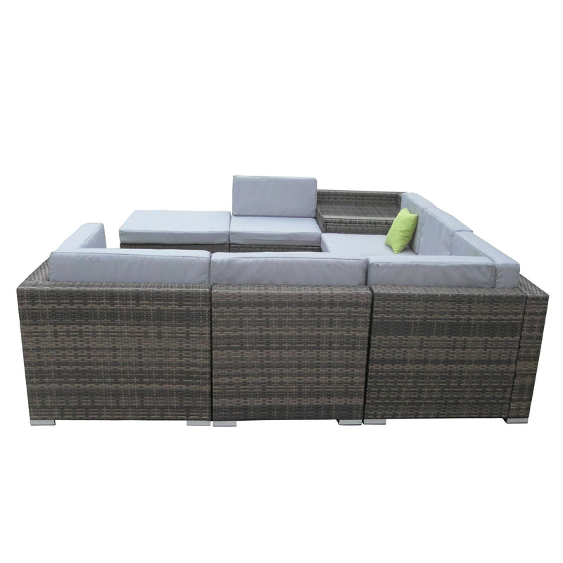 Milano 9 Piece Wicker Rattan Sofa Set Oatmeal Grey Outdoor Lounge Furniture