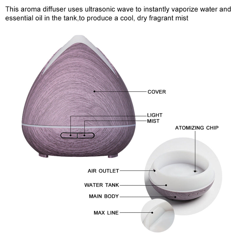 Essential Oils Ultrasonic Aromatherapy Diffuser Air Humidifier Purify 400ML