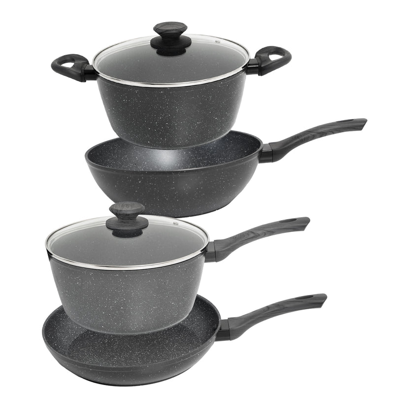 StoneChef 4 Piece Set Casserole 24cm Frypan 30cm Saucepan 20cm Wok 30cm Cookware