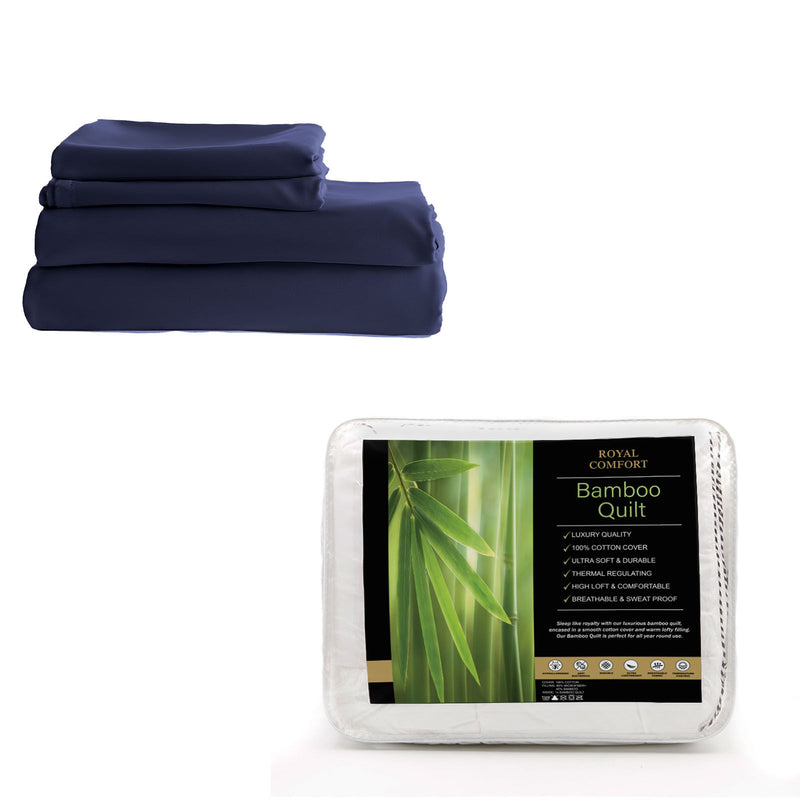 Royal Comfort Bed Set 1 x Bamboo Cotton Balmain Sheet Set And 1 x Bamboo Quilt