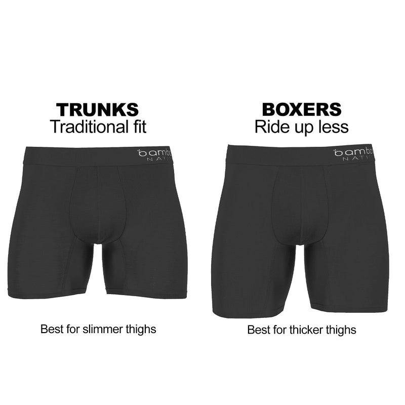 Bamboo Nation Trunks Mens Bamboo Jocks Underwear Anti Chafe - Black - 3 Pk