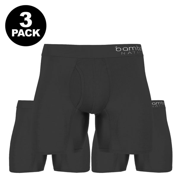 Bamboo Nation Y Front Boxer Briefs Mens Bamboo Jocks Anti Chafe - Black - 3 Pk