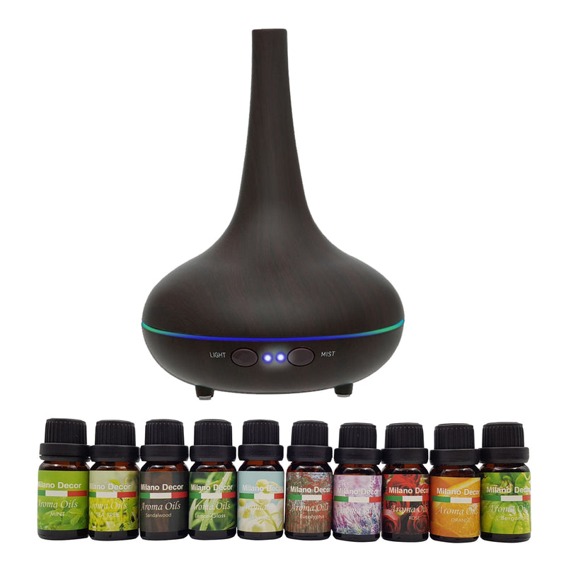 Milano Aroma Diffuser Set With 10 Pack Diffuser Oils Humidifier Aromatherapy