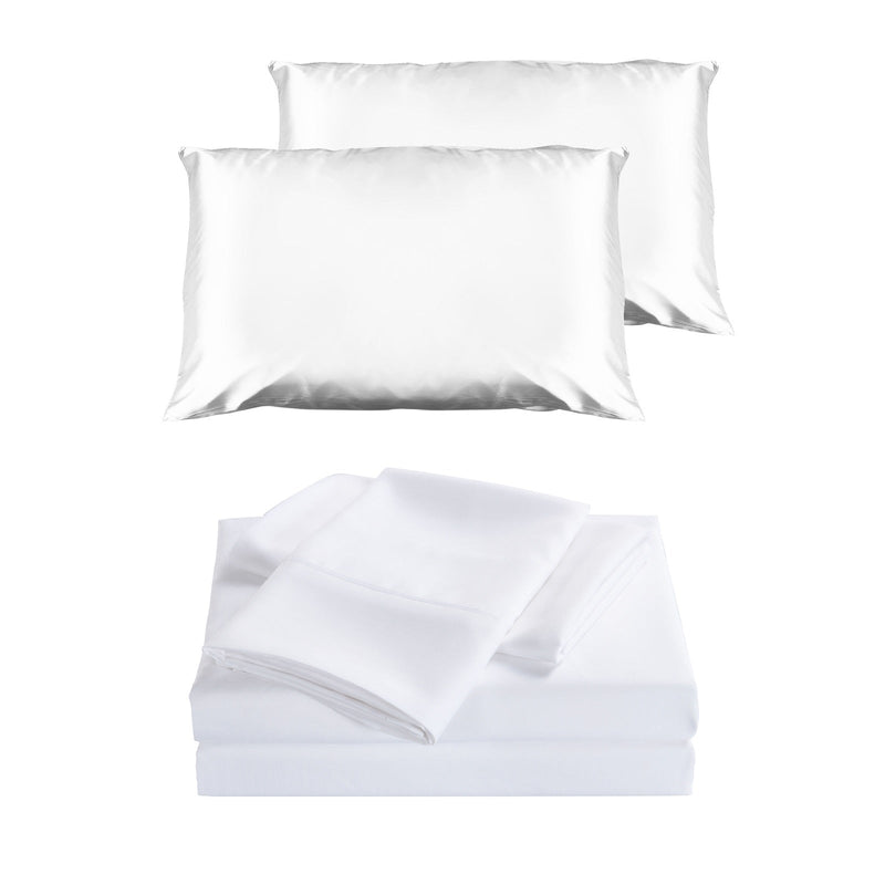 2000 Thread Count 4 Piece Sheet Set And Bonus Twin Pack Satin Pillowcases White