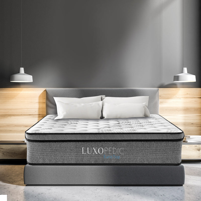 Milano Decor Charcoal Capri Bed Frame + Luxopedic Euro Top Mattress Bedroom Set